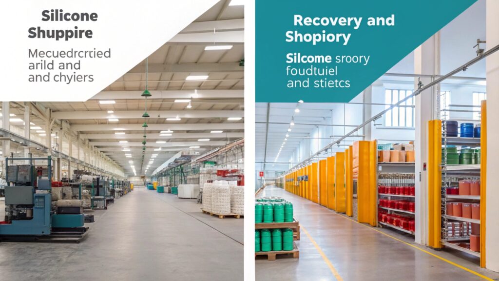 Comparison of silicone manufacturing and storage facilities with clear sections.