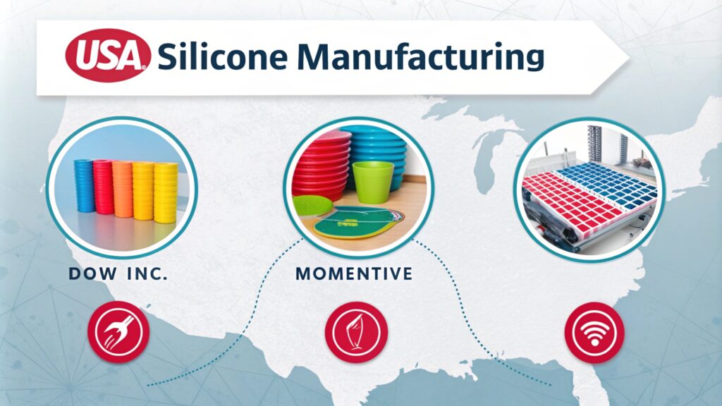 Infographic highlighting silicone products and manufacturers like Dow Inc. and Momentive.