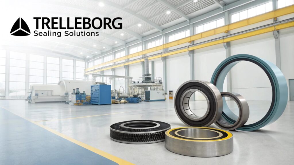 Industrial seals showcased in a modern factory setting by Trelleborg Sealing Solutions.