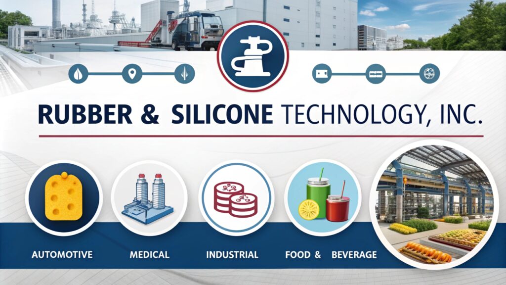 Industrial and product-focused promotional design for Rubber & Silicone Technology, Inc.