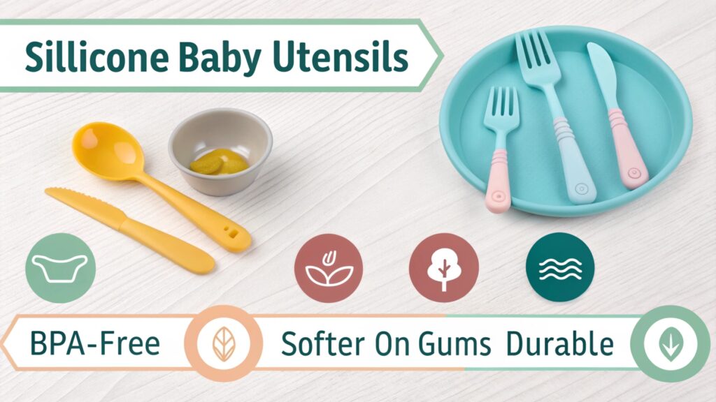 Bright and soft silicone utensils for babies.