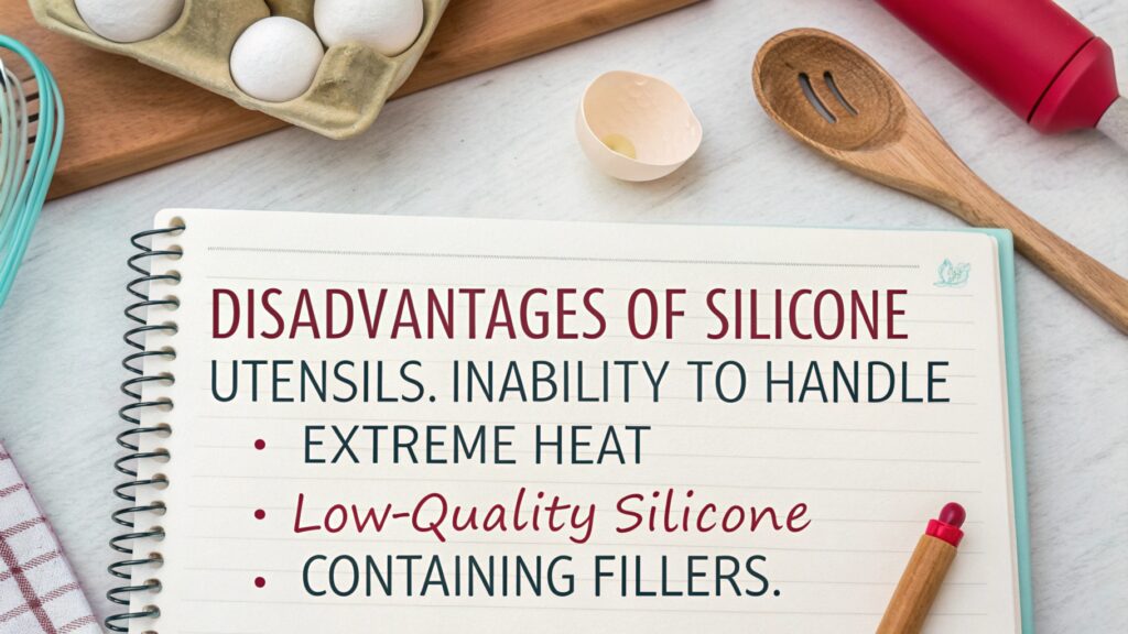 Notebook with disadvantages of silicone utensils.