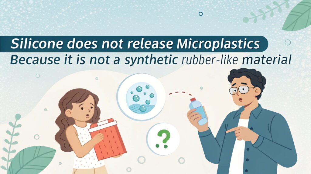 Educational illustration on silicone’s non-microplastic properties.