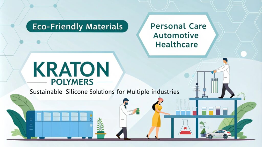 Kraton Polymers promotional design highlighting eco-friendly silicone solutions across industries.