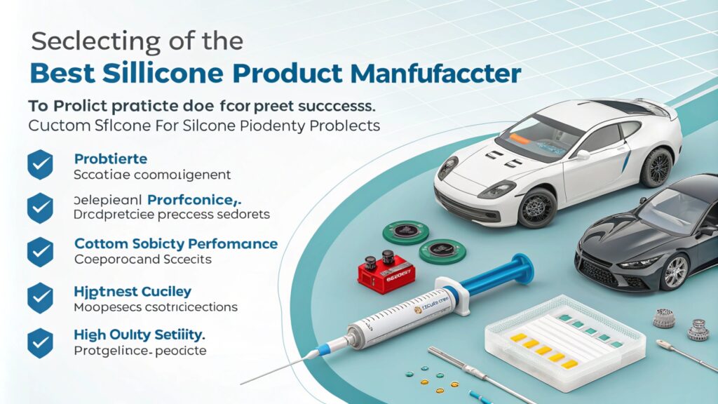 Promotional design for silicone products showcasing automotive, medical, and industrial applications.